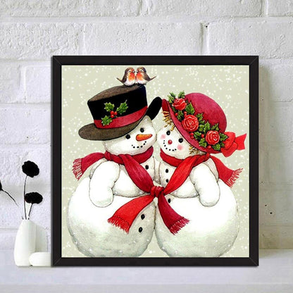 Snowman Couple - Full Round Drill Diamond Painting 30*30CM