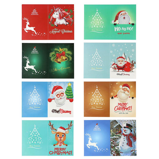 Christmas Greeting Cards DIY 5D Diamond Painting Set Xmas Gift (8pcs)