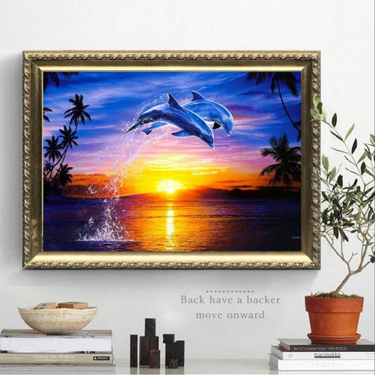 Sunset Dolphin - Full Round Drill Diamond Painting 40*30CM