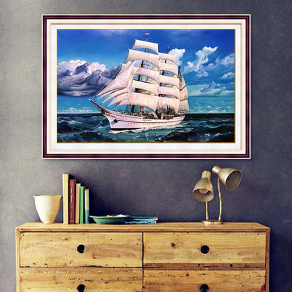 Ocean Boat- - Full Round Drill Diamond Painting 40*30CM
