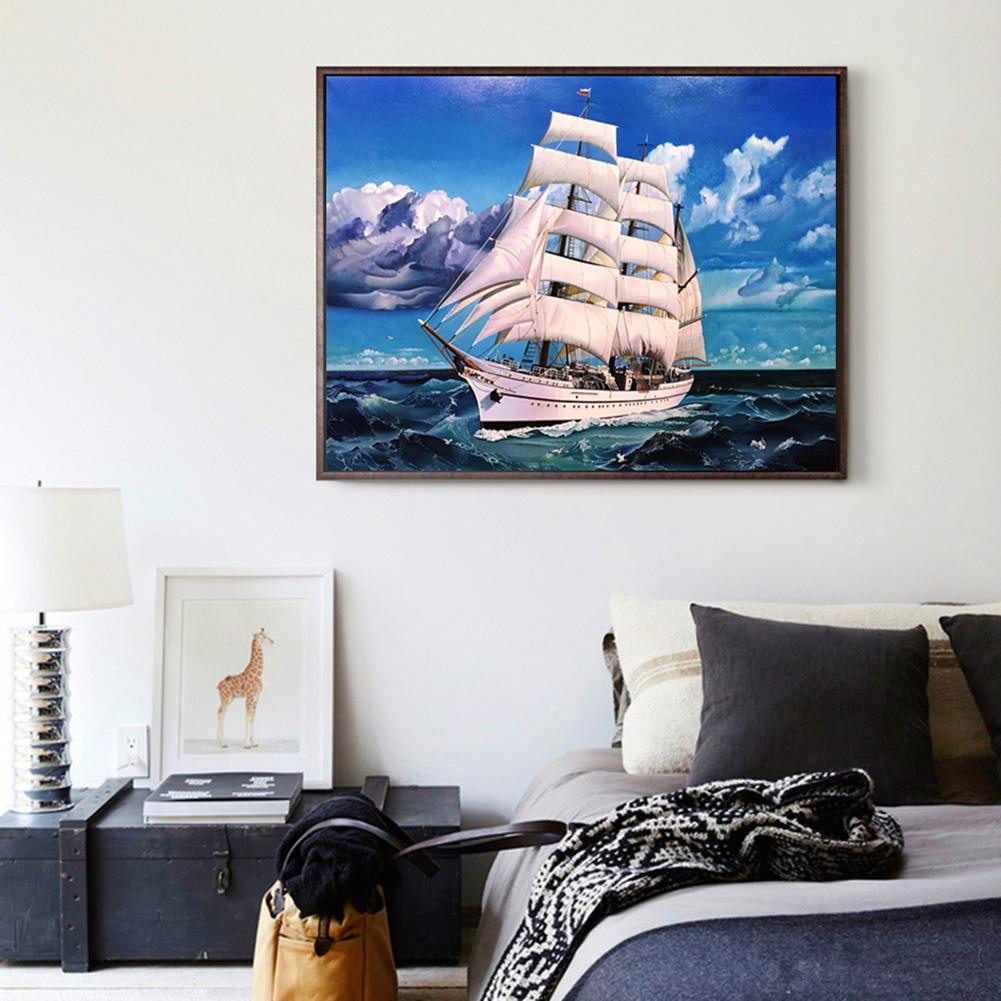 Ocean Boat- - Full Round Drill Diamond Painting 40*30CM