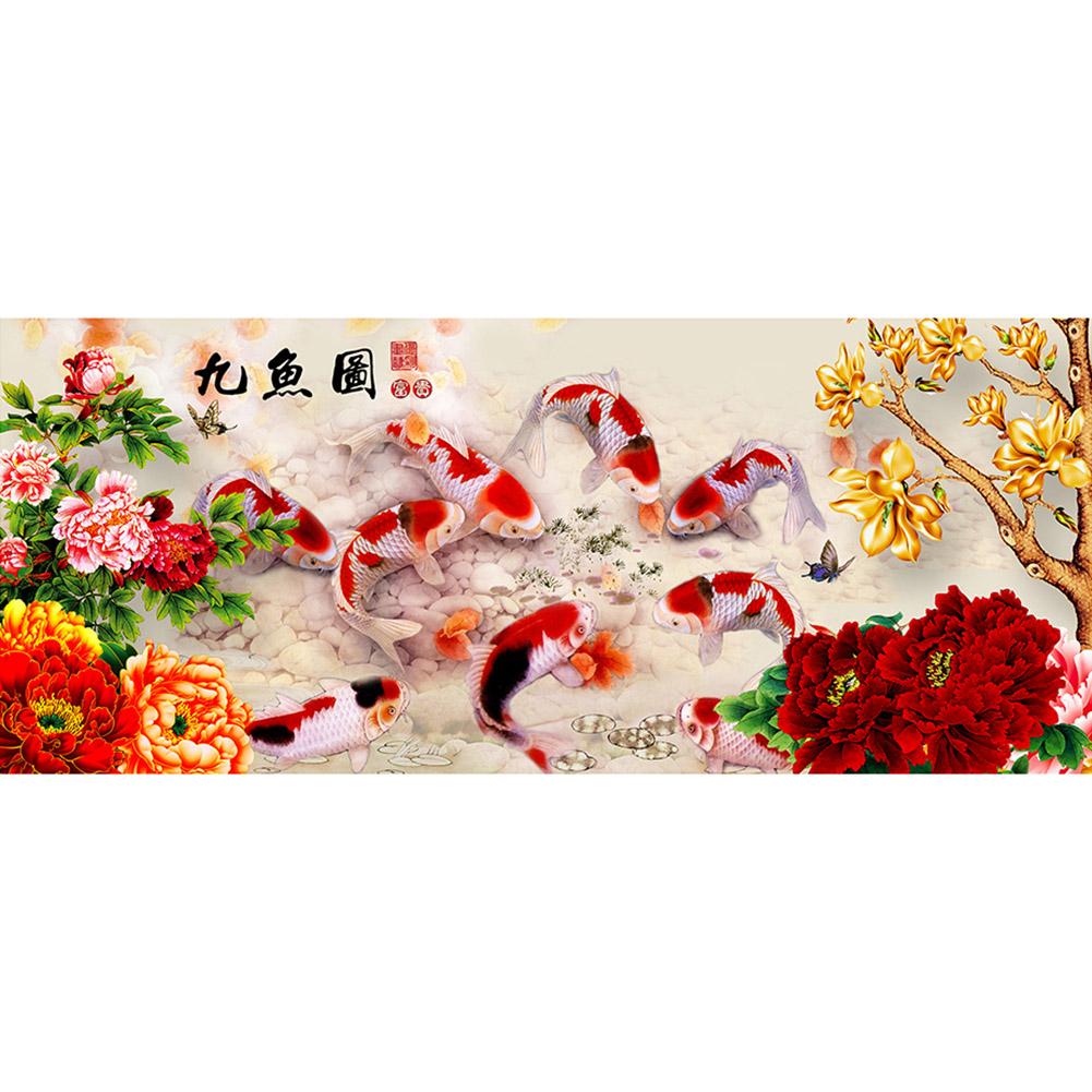 Peony Fishes - Full Round Drill Diamond Painting 80*35CM