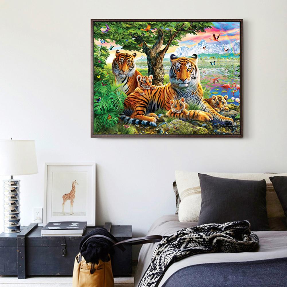 Tiger Family - Full Round Drill Diamond Painting 40*30CM