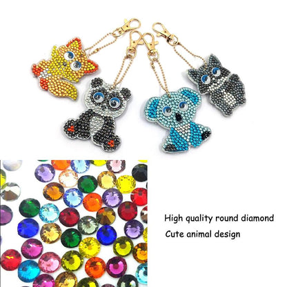 4pcs/set DIY Full Drill Diamond Painting Cartoon Animal Key Chain Jewelry