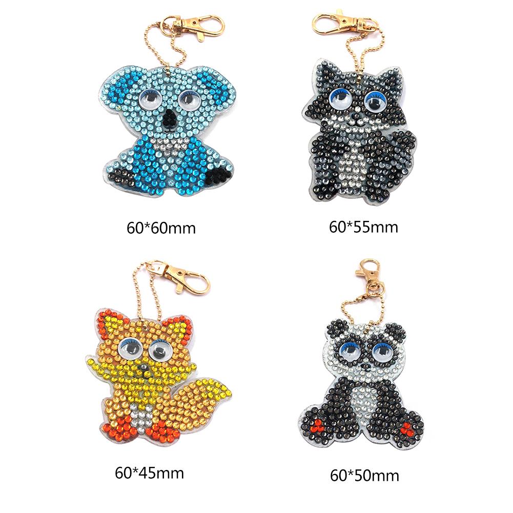 4pcs/set DIY Full Drill Diamond Painting Cartoon Animal Key Chain Jewelry