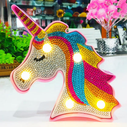 Creative DIY Full Diamond Painting Horse LED Light Bedroom Decor Night Lamp