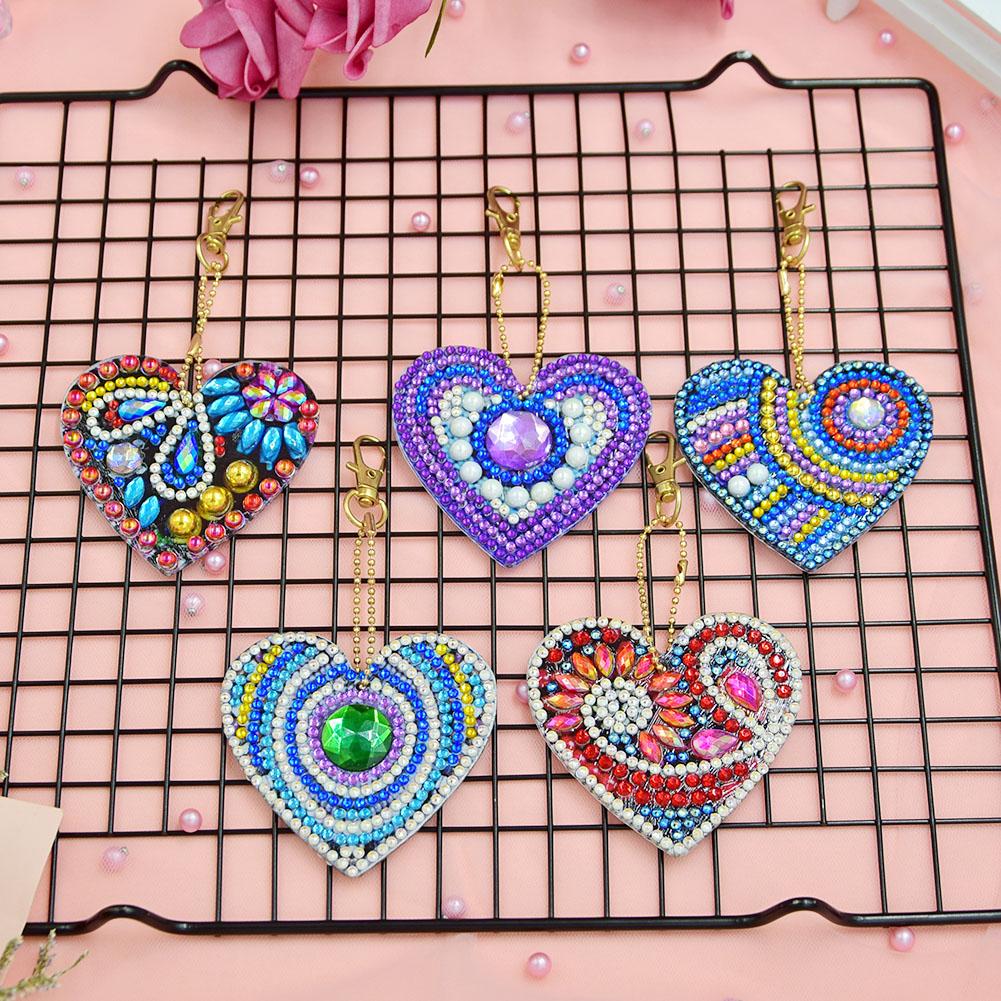 5pcs DIY Full Special Shaped Love Heart Diamond Painting Keychain Pendant