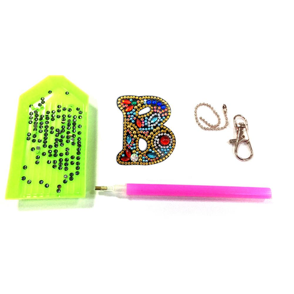 DIY Key Chain Diamond Painting Letters Women Bag Keyring Pendant Gift (B)