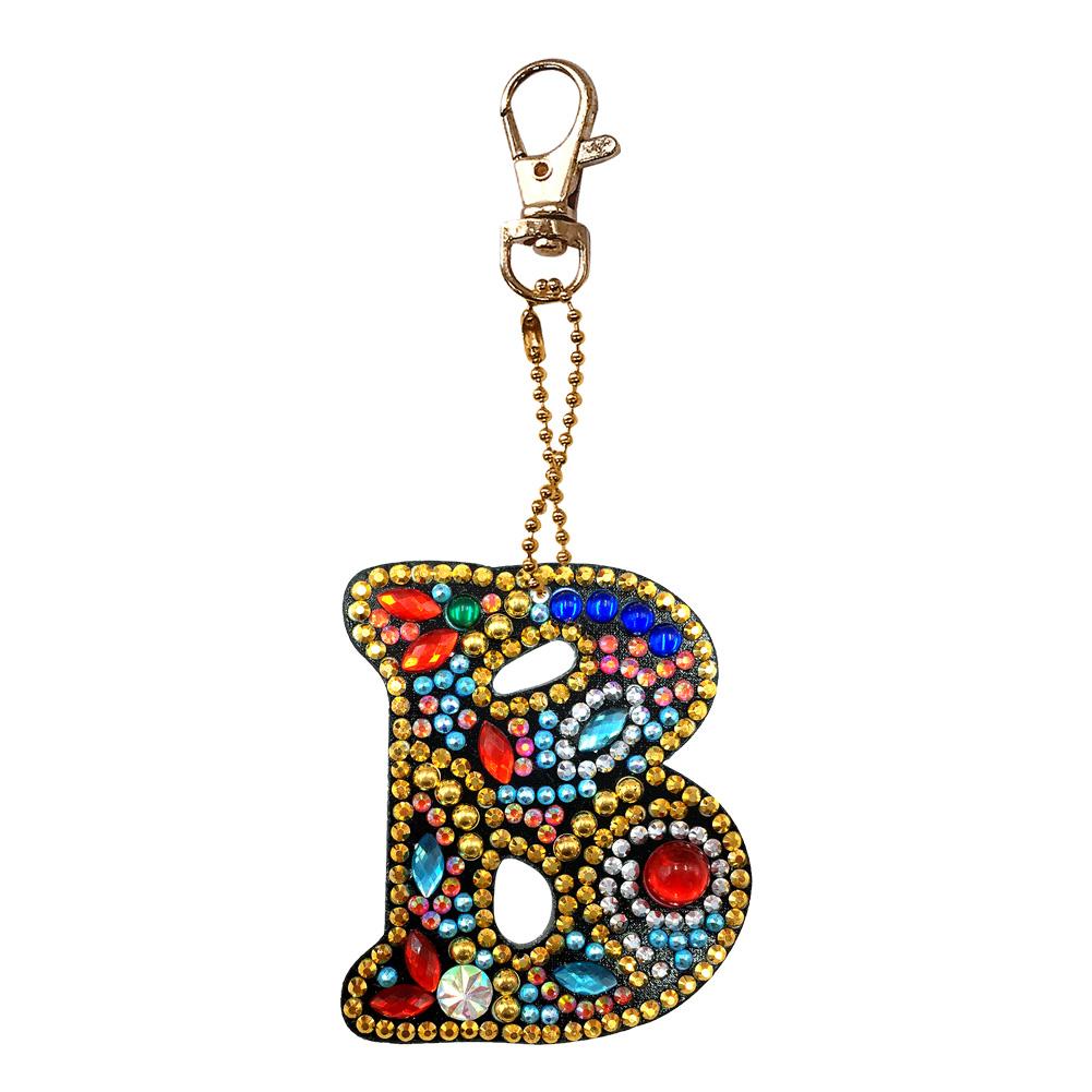 DIY Key Chain Diamond Painting Letters Women Bag Keyring Pendant Gift (B)