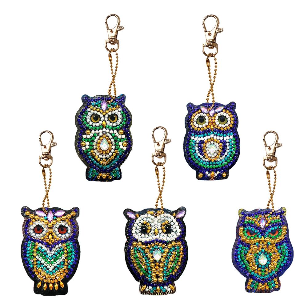 5pcs/Set DIY Full Drill Diamond Painting Key Chain Cartoon Bird Bag Pendant