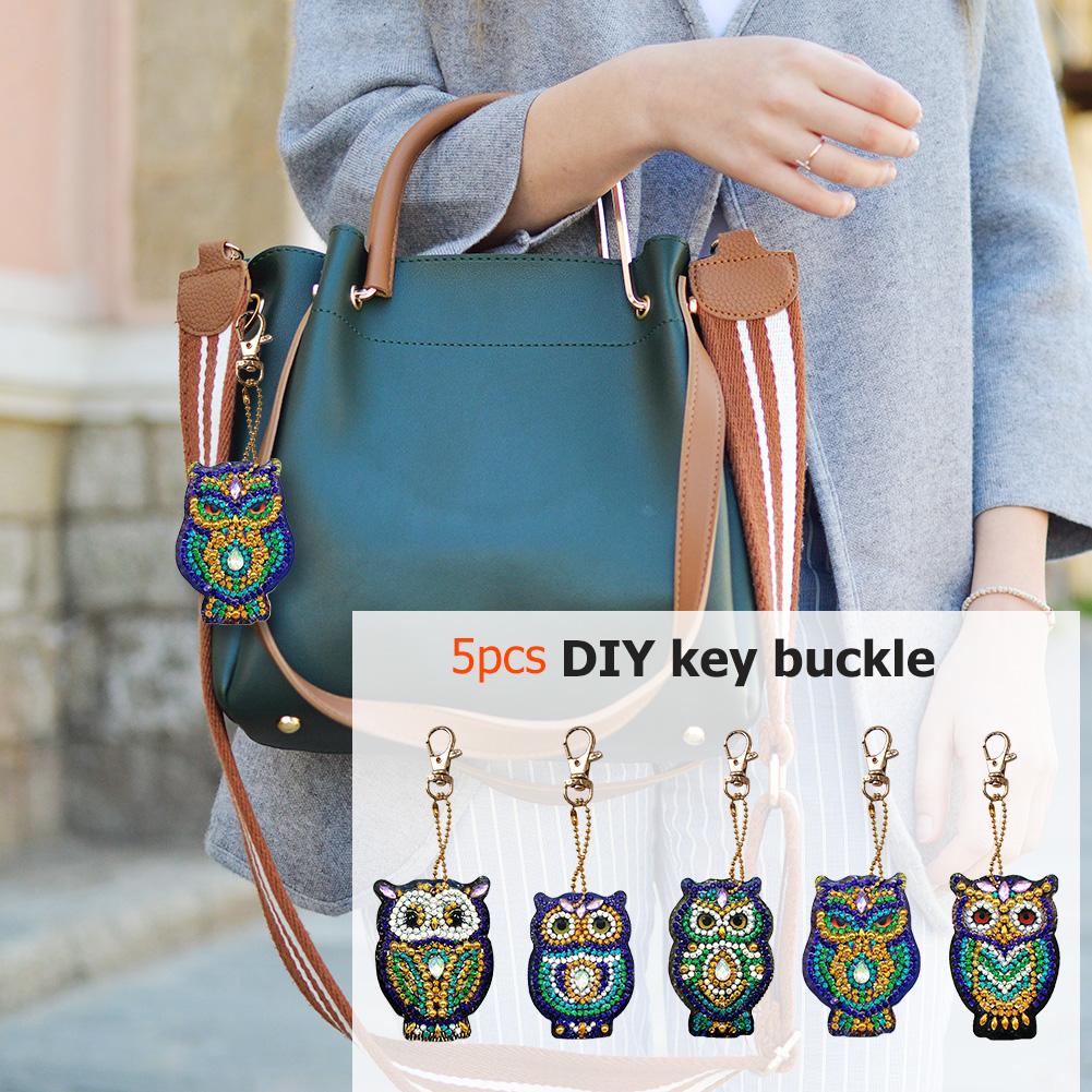 5pcs/Set DIY Full Drill Diamond Painting Key Chain Cartoon Bird Bag Pendant