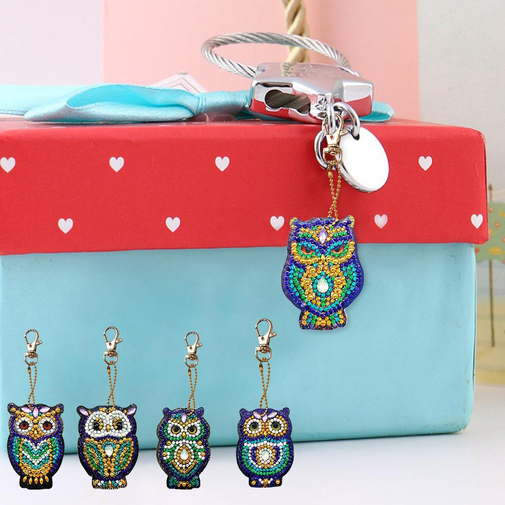 5pcs/Set DIY Full Drill Diamond Painting Key Chain Cartoon Bird Bag Pendant