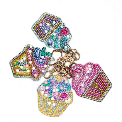 4pcs DIY Keychain Diamond Painting Cake Ice Cream Key Ring Pendant Gift