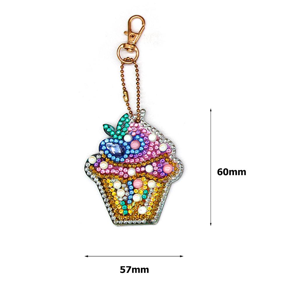 4pcs DIY Keychain Diamond Painting Cake Ice Cream Key Ring Pendant Gift