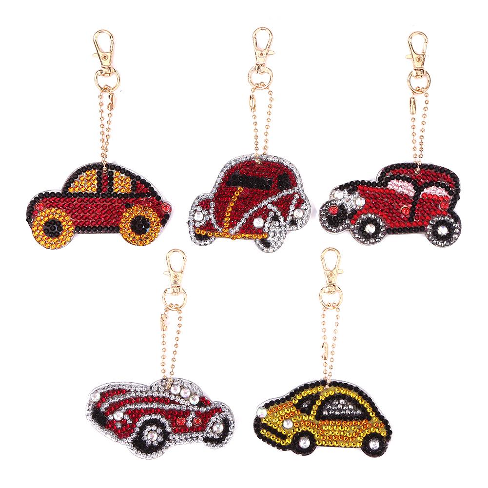 5pcs DIY Car Full Drill Special Shaped Diamond Painting Keychains Pendant