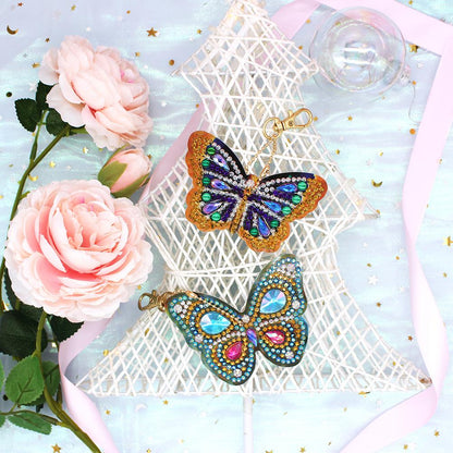 6pcs DIY Butterfly Full Drill Special Shaped Diamond Painting Keychain Gift