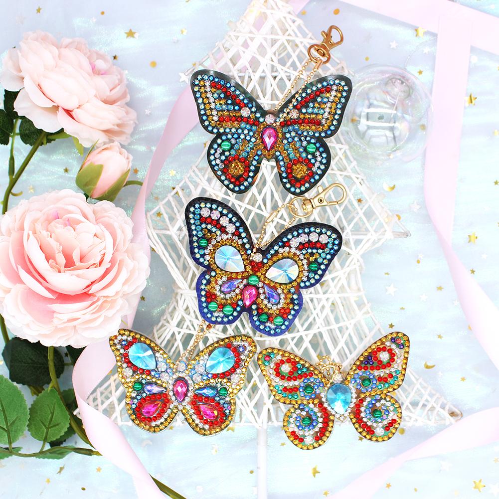 6pcs DIY Butterfly Full Drill Special Shaped Diamond Painting Keychain Gift