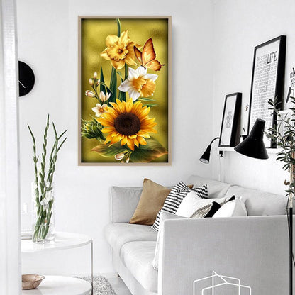 Flower Butterfly - Full Round Drill Diamond Painting 30*48CM