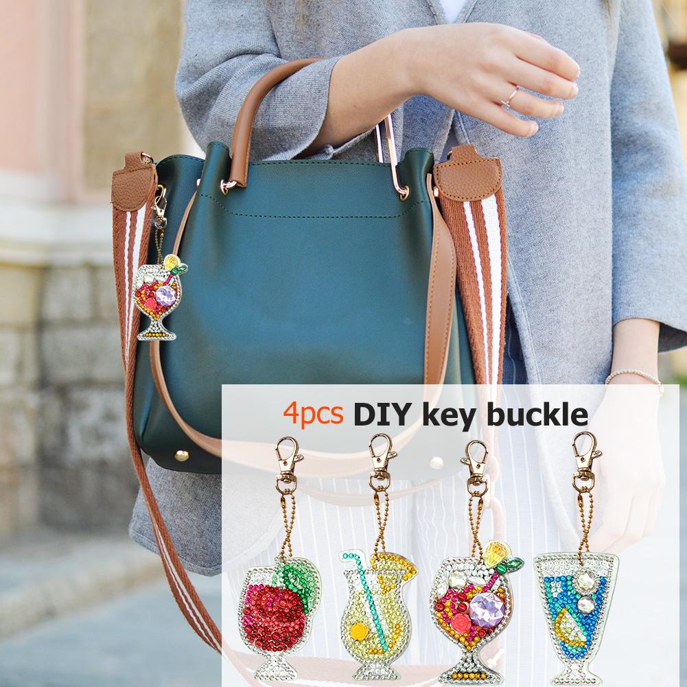 4pcs DIY Full Drill Special Shaped Diamond Painting Juice Bag Keychain Gift