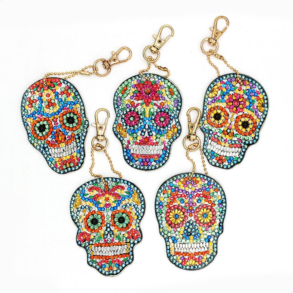 5pcs DIY Full Drill Special Shaped Diamond Painting Skull Keychains Jewelry