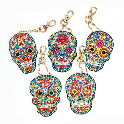 5pcs DIY Full Drill Special Shaped Diamond Painting Skull Keychains Jewelry