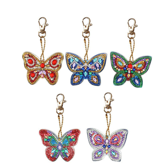 5pcs DIY Full Drill Diamond Painting Special Shaped Butterfly Keychain Gift