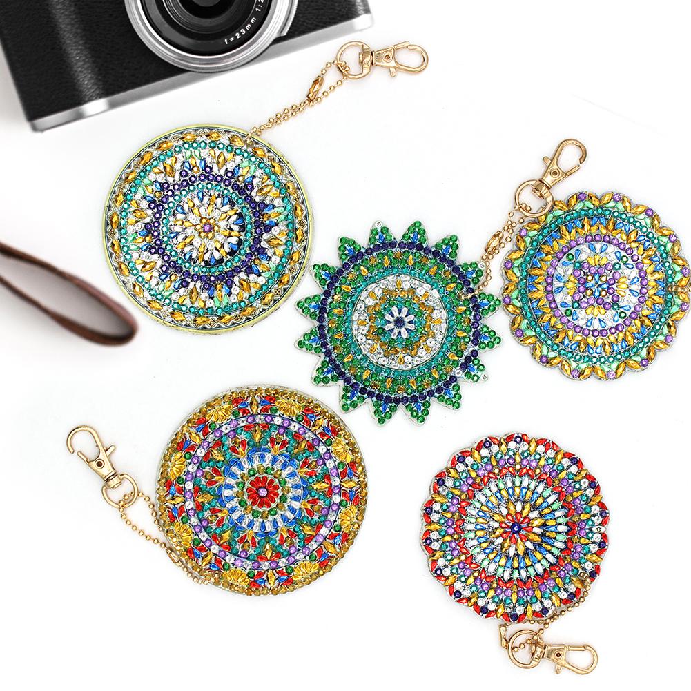 5pcs DIY Full Drill Diamond Paintng Special Shape Mandala Pattern Key Chain