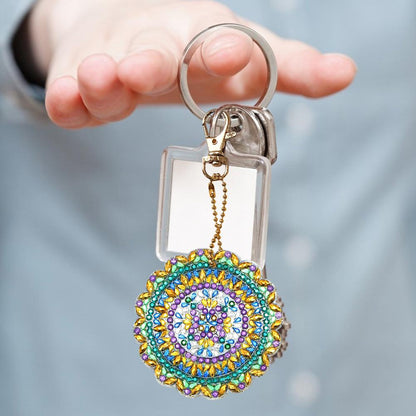 5pcs DIY Full Drill Diamond Paintng Special Shape Mandala Pattern Key Chain