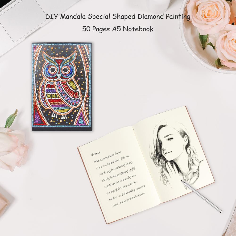 DIY Owl Special Shaped Diamond Painting 50 Pages A5 Notebook Notepad Gifts