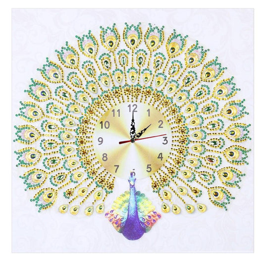 Peafowl Clock - Special Shaped Drill Diamond Painting 35X35CM