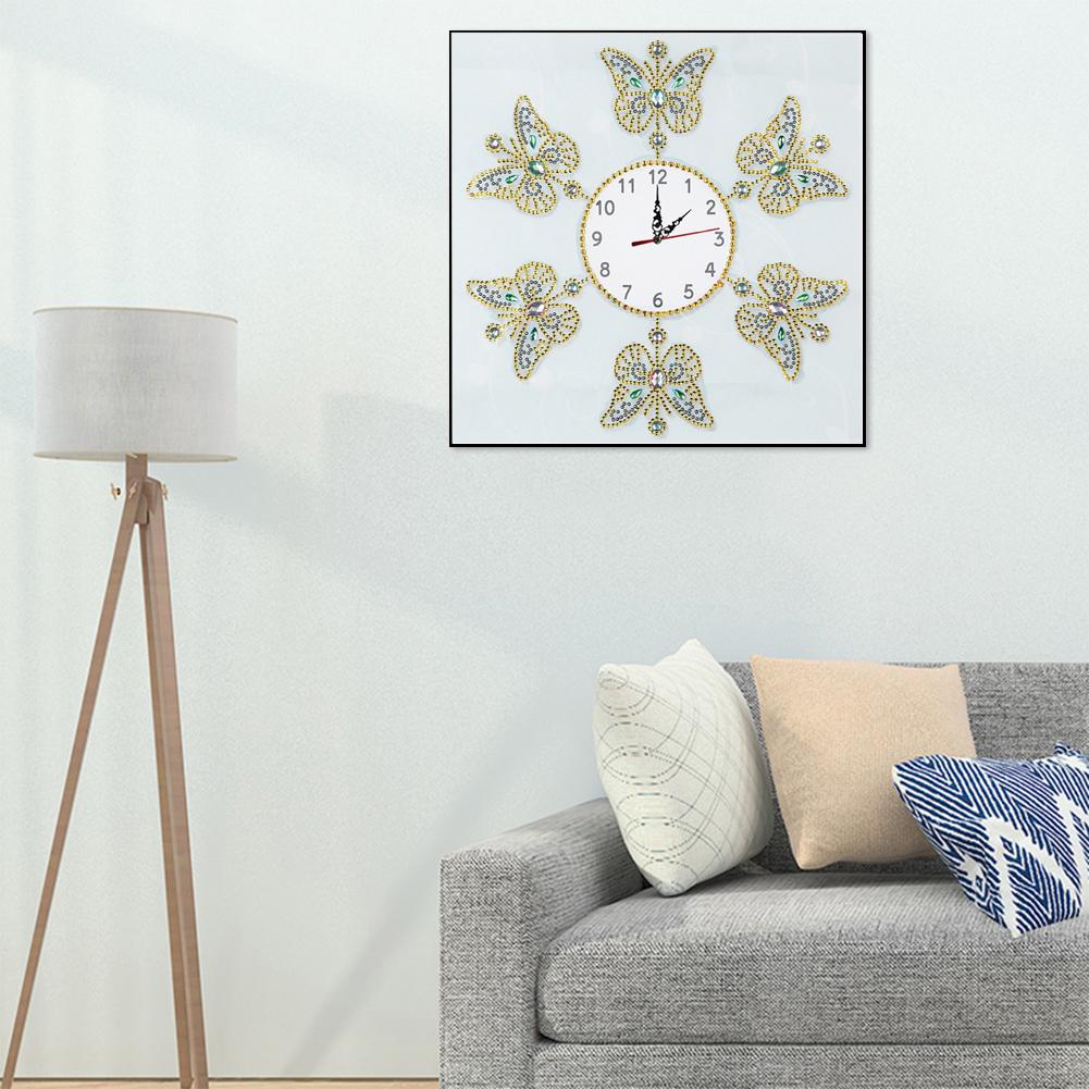 Butterfly Clock - Full Round Drill Diamond Painting 35X35CM