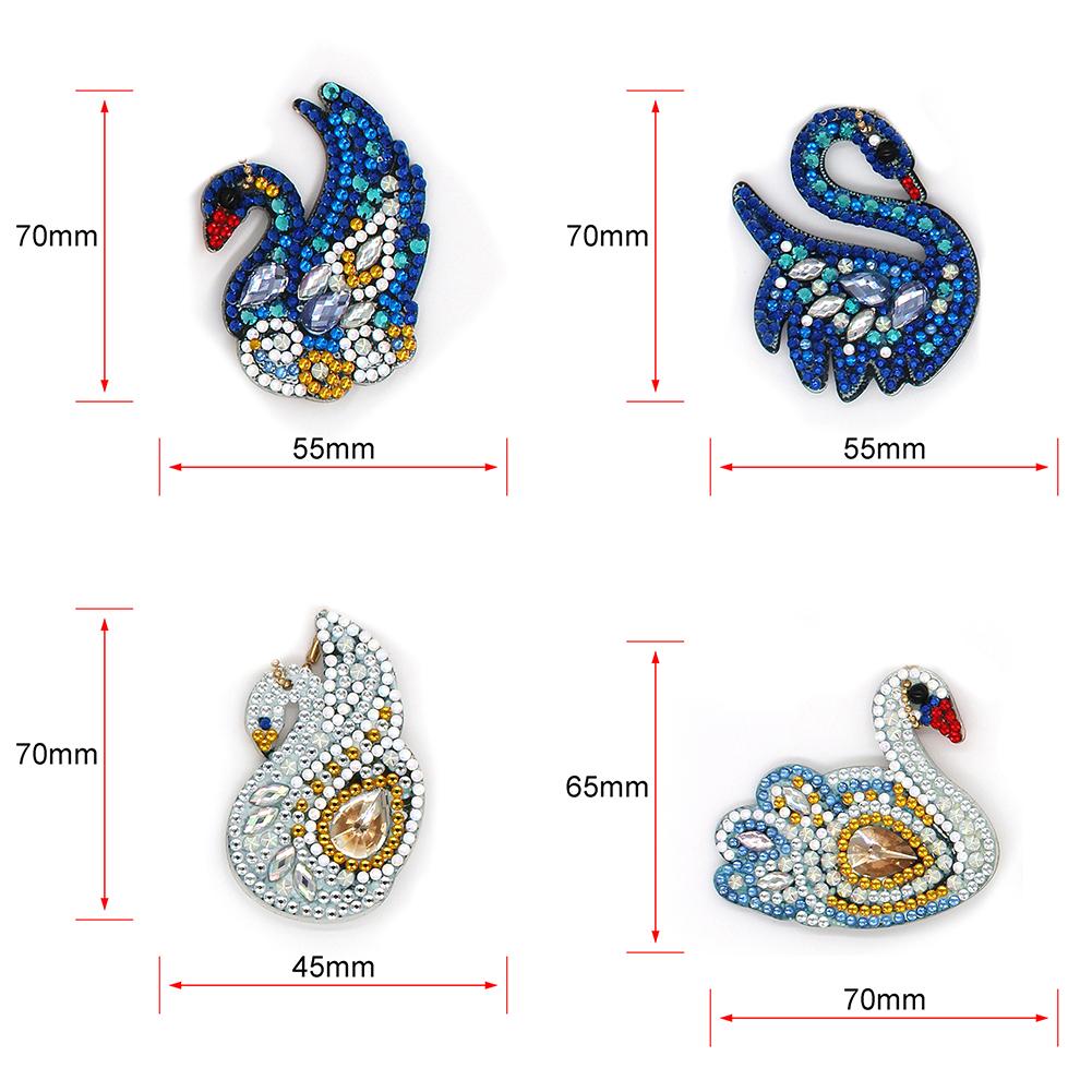 4pcs DIY Full Drill Special Shaped Diamond Painting Swan Shape Keyring Gift