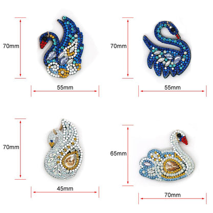 4pcs DIY Full Drill Special Shaped Diamond Painting Swan Shape Keyring Gift