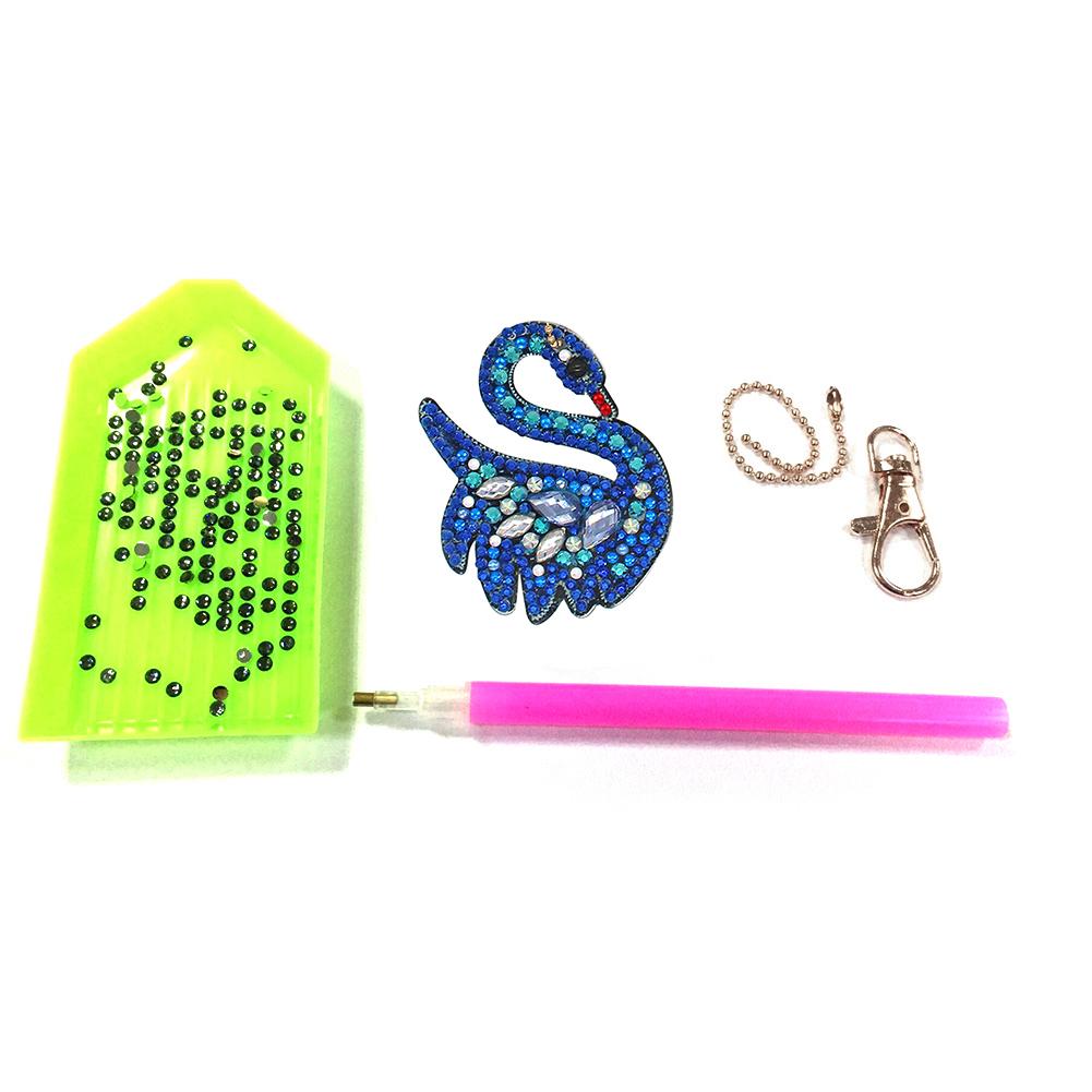 4pcs DIY Full Drill Special Shaped Diamond Painting Swan Shape Keyring Gift