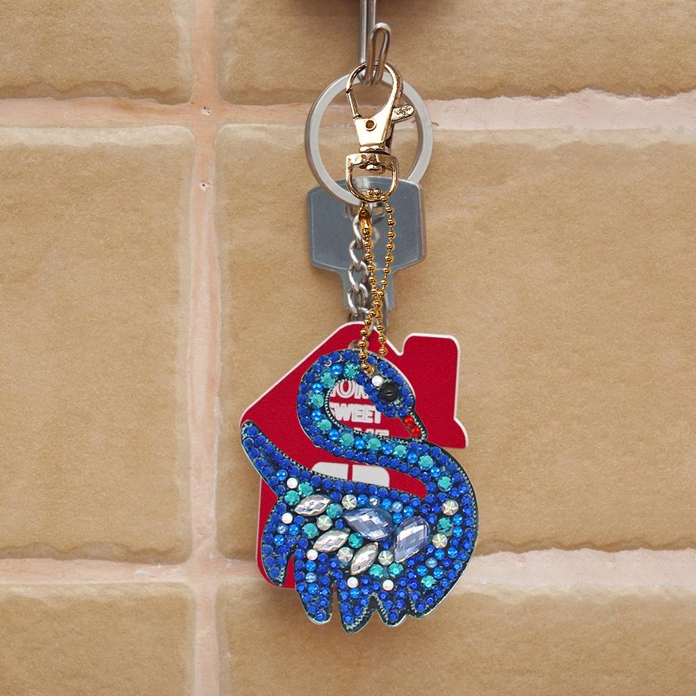 4pcs DIY Full Drill Special Shaped Diamond Painting Swan Shape Keyring Gift