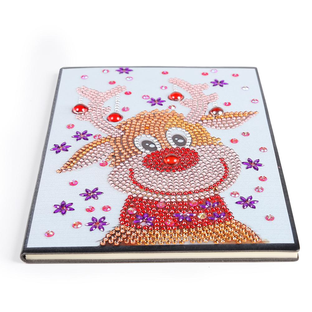 DIY Christmas Elk Special Shaped Diamond Painting 60 Pages A5 Notebook Gift