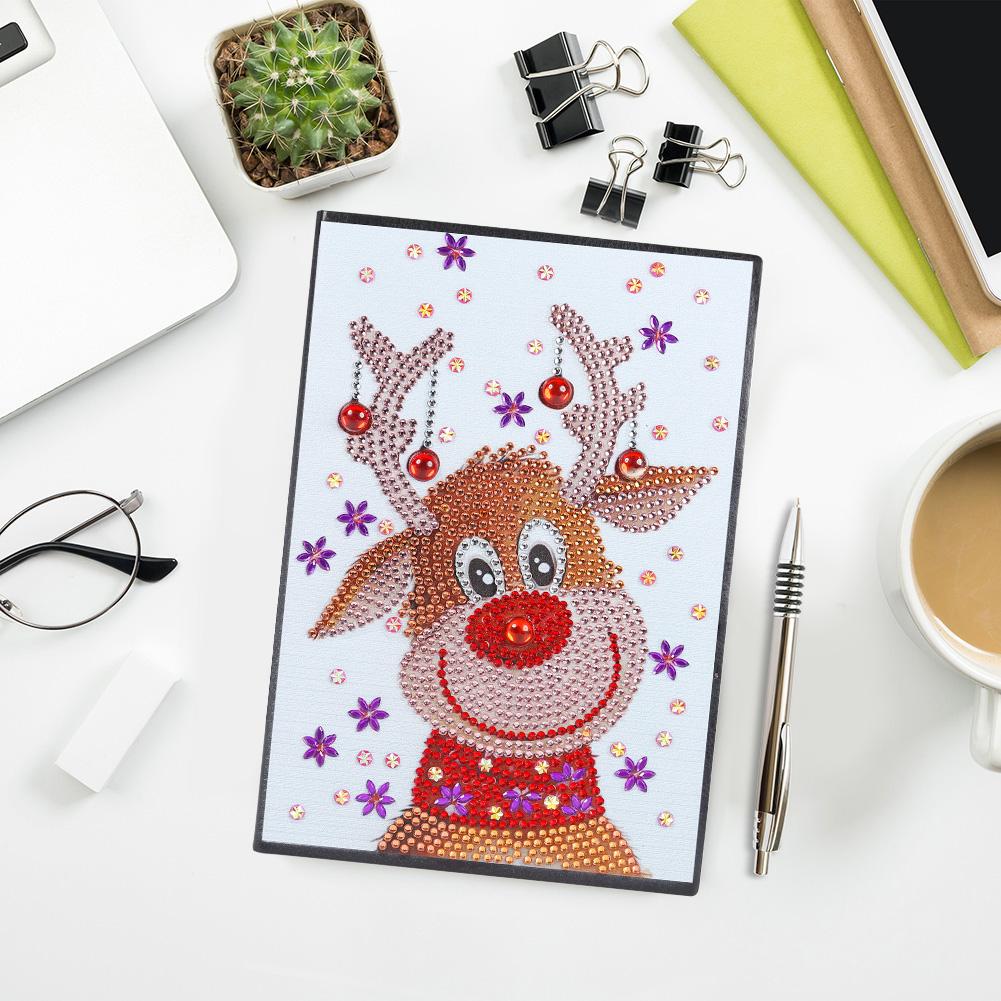 DIY Christmas Elk Special Shaped Diamond Painting 60 Pages A5 Notebook Gift