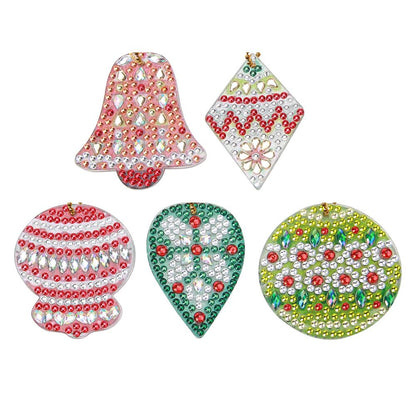 5pcs DIY Full Drill Special Shaped Diamond Painting Christmas Bell Keyrings