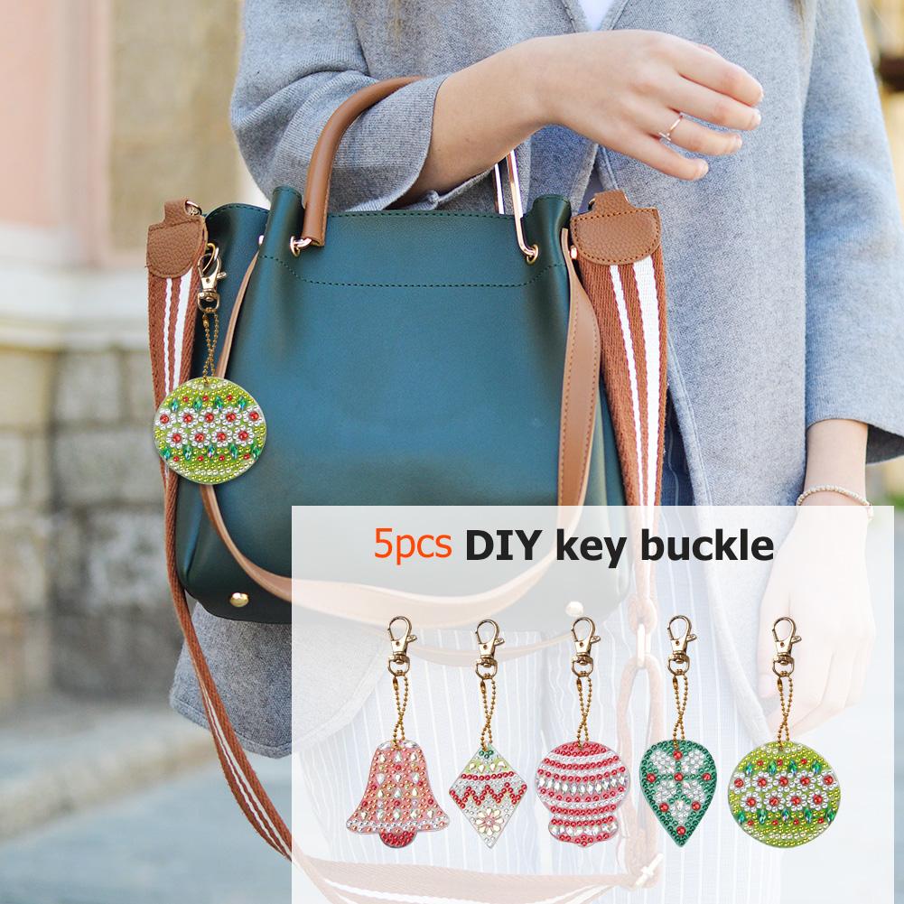 5pcs DIY Full Drill Special Shaped Diamond Painting Christmas Bell Keyrings