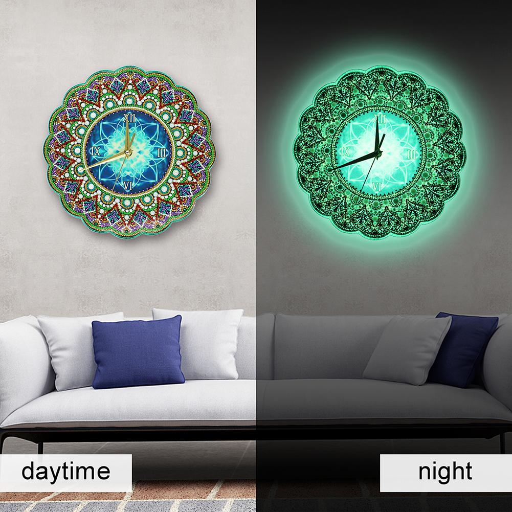 DIY Full Drill Special Shape Diamond Painting Datura Clock Cross Stitch