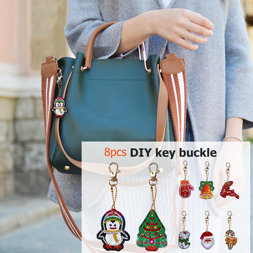 8pcs DIY Full Drill Special Shaped Diamond Painting Cartoon Fashion Keyring