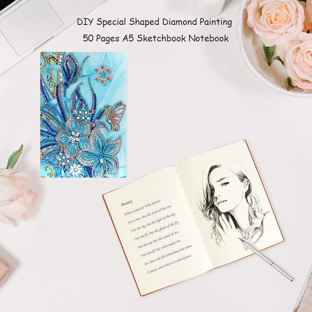 DIY Flower Special Shaped Diamond Painting 50 Pages A5 Notebook Sketchbook