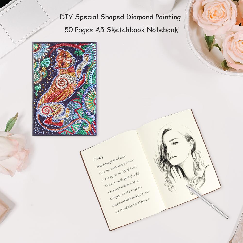 DIY Leopard Special Shaped Diamond Painting 50 Pages A5 Sketchbook Notebook