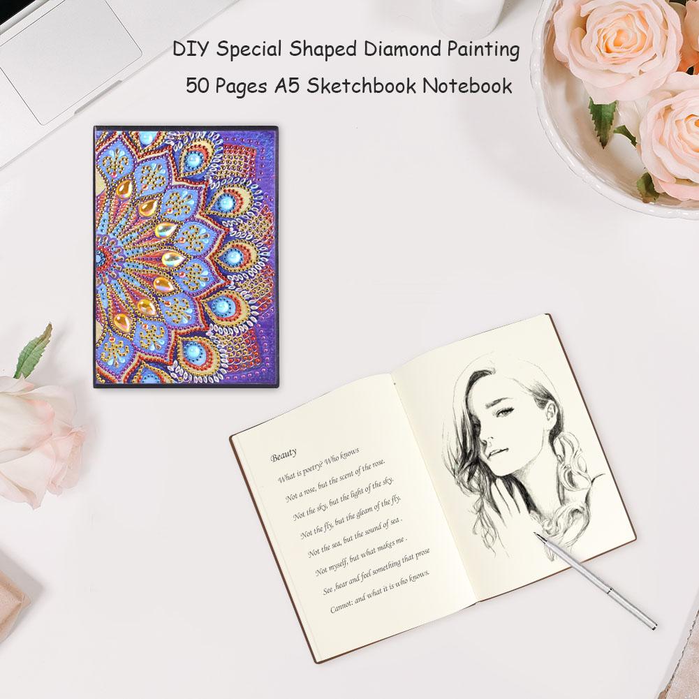 DIY Mandala Special Shaped Diamond Painting 50 Pages Notepad A5 Sketchbook