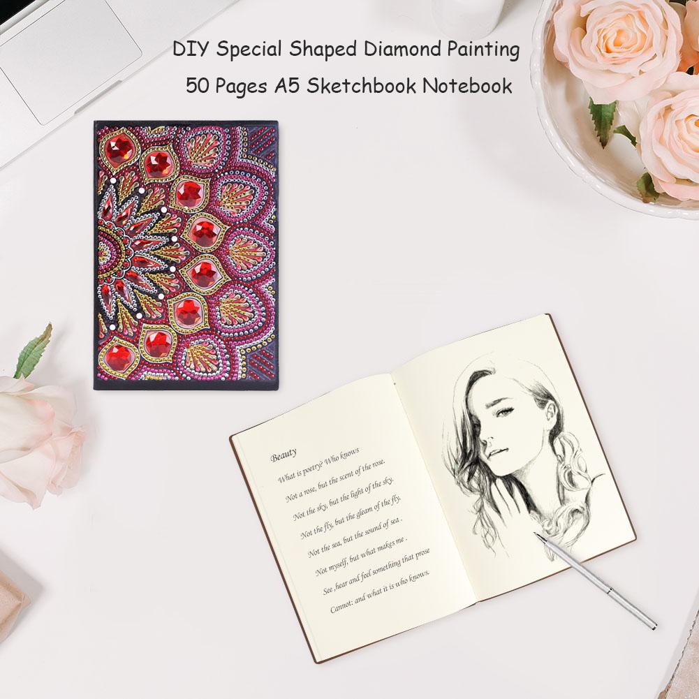 DIY Mandala Special Shaped Diamond Painting 50 Pages Sketchbook A5 Notebook