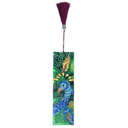 DIY Peafowl Special Shaped Diamond Painting Leather Tassel Bookmark Crafts