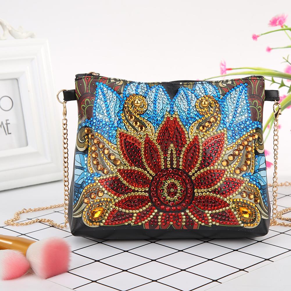 DIY Flower Special Shape Diamond Painting Leather Chain Shoulder Bag Clutch