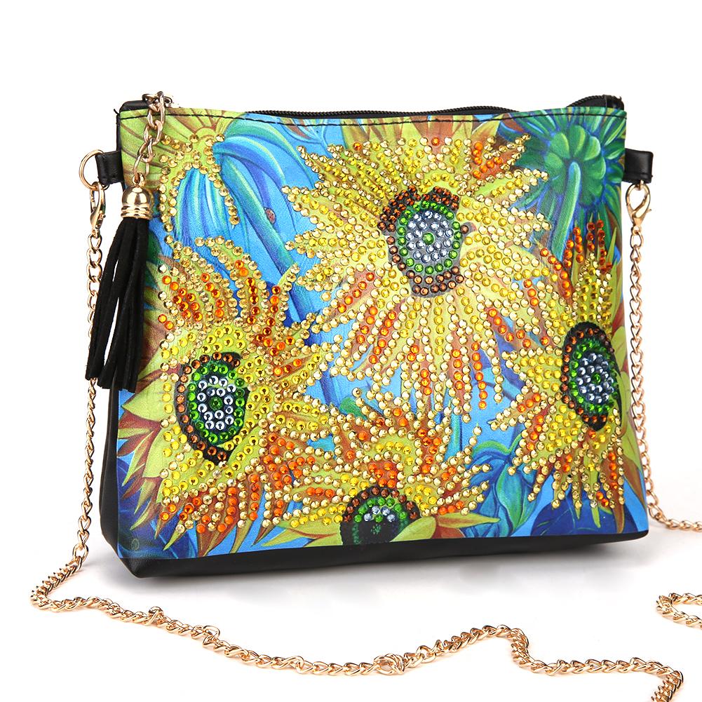 DIY Sunflower Special Shaped Diamond Painting Leather Chain Shoulder Bags