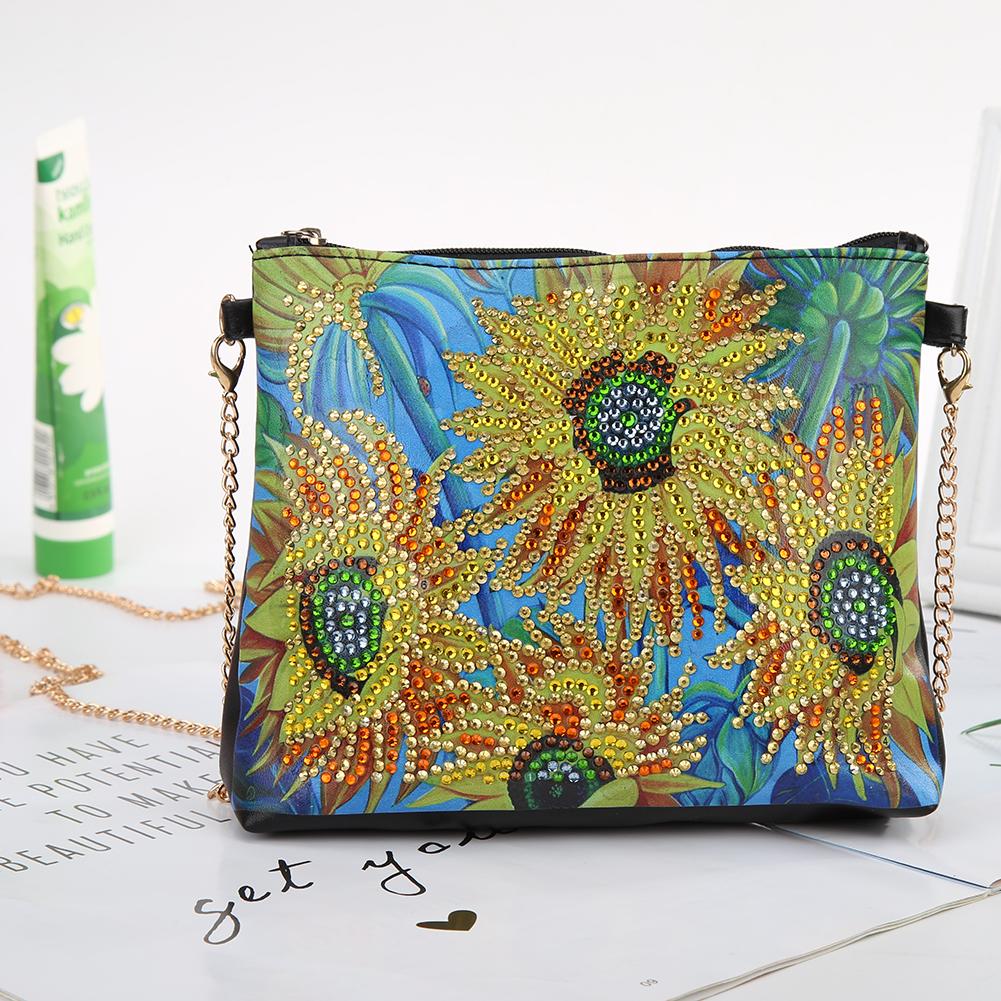 DIY Sunflower Special Shaped Diamond Painting Leather Chain Shoulder Bags