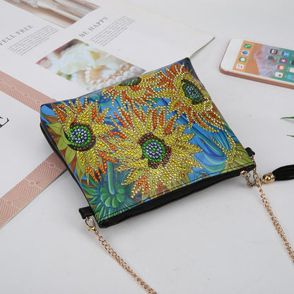 DIY Sunflower Special Shaped Diamond Painting Leather Chain Shoulder Bags